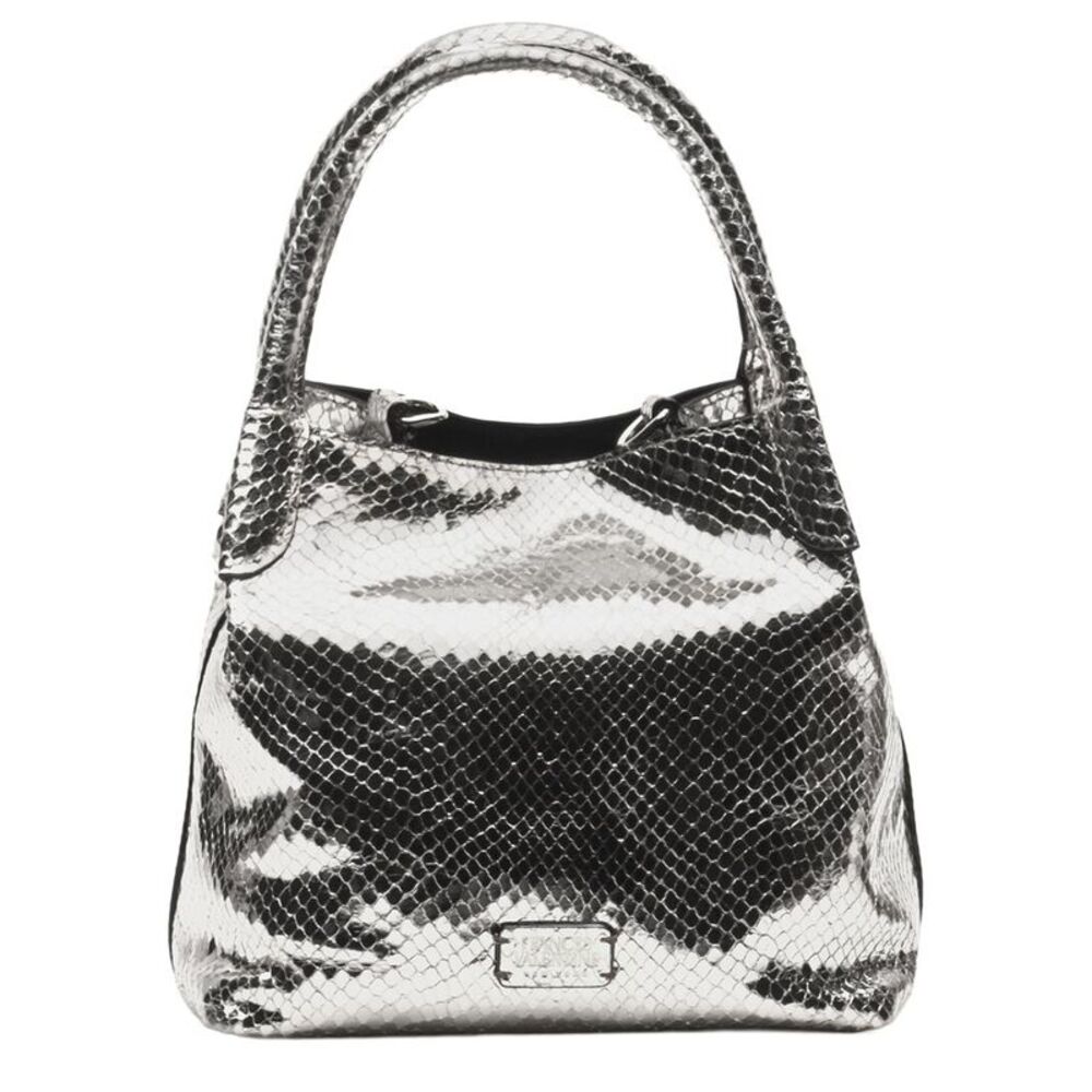 Frances Valentine Teeny Sweet Pea Metallic Snake-Embossed Leather Tote, Silver